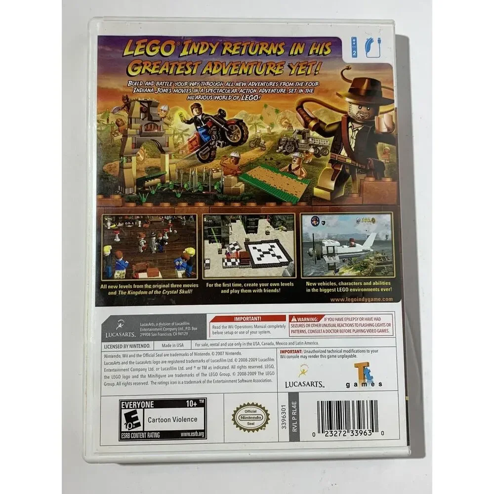 LEGO Indiana Jones 2 The Adventure Continues Nintendo Wii 2009 No Manual Unteste